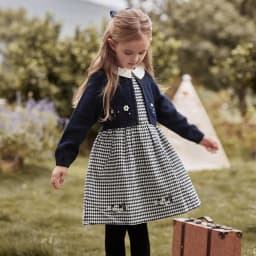 Dave Bella Girls' Sweater Dress Gentle Cute Children 's Plaid Fake Two Piece Baby Long Sleeve Dress Outdoor Party DB3242272