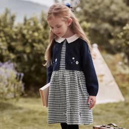 Dave Bella Girls' Sweater Dress Gentle Cute Children 's Plaid Fake Two Piece Baby Long Sleeve Dress Outdoor Party DB3242272