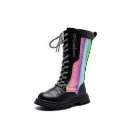 Girls Boots Autumn and Winter 2023 New Kids High Boots Unique Little Princess Plus-Velvet Colorful Child Fashion Glossy Silver