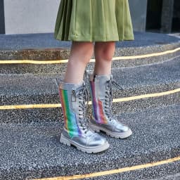 Girls Boots Autumn and Winter 2023 New Kids High Boots Unique Little Princess Plus-Velvet Colorful Child Fashion Glossy Silver