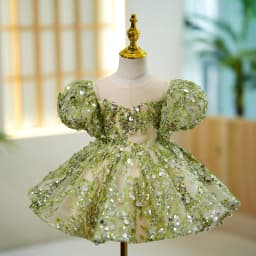 2023 GIrls Sparkling Sequin Design Princess Ball Gown Elegant Kids Puff Sleeve Birthday Party Evening Boutique Dresses y926