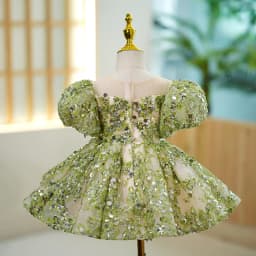2023 GIrls Sparkling Sequin Design Princess Ball Gown Elegant Kids Puff Sleeve Birthday Party Evening Boutique Dresses y926
