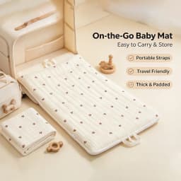 Baby Portable Travel Mat, Thick Padded Infant Nap Play Mat with Carry Straps, Embroidered Breathable Sleeping Pad