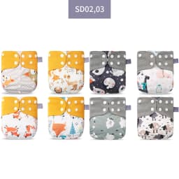 Elinfant ECO-friendly Diaper Set Baby 8 Pcs Pocket Diapers One Size Gray Mesh Cloth Adjustable Cloth Nappy For Baby Girls&Boys