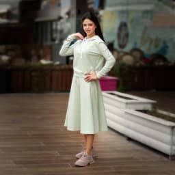 Women's Set Top Tee and Skirt Long Sleeves Square Neck with String for Lady Clothes Cotton French Terry Material Size XS-XXXL