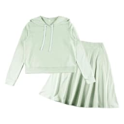 Women's Set Top Tee and Skirt Long Sleeves Square Neck with String for Lady Clothes Cotton French Terry Material Size XS-XXXL
