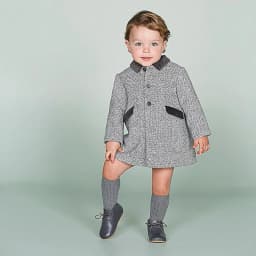 Children Boutique Clothing Winter Boy Gray Woolen Herringbone Pattern Coat British Warm Quilted Jacket New Year's Eid Clothes