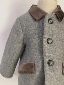 Children Boutique Clothing Winter Boy Gray Woolen Herringbone Pattern Coat British Warm Quilted Jacket New Year's Eid Clothes