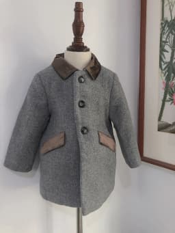 Children Boutique Clothing Winter Boy Gray Woolen Herringbone Pattern Coat British Warm Quilted Jacket New Year's Eid Clothes