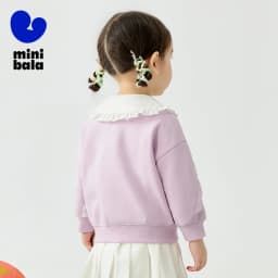 Mini Bala Girls' Ruffled Sweatshirt New Spring Version Skin-friendly, Soft, Elastic, Cute and Versatile Top