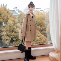 Girls Trench Coat Jacket Khaki Fashion Double Breasted Princess Outerwear for Kids 7 To 14 Y Autumn Children Mid-length Jacket