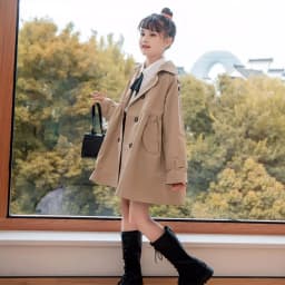 Girls Trench Coat Jacket Khaki Fashion Double Breasted Princess Outerwear for Kids 7 To 14 Y Autumn Children Mid-length Jacket