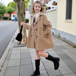 Girls Trench Coat Jacket Khaki Fashion Double Breasted Princess Outerwear for Kids 7 To 14 Y Autumn Children Mid-length Jacket