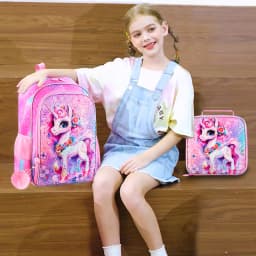 3PCS Unicorn Backpack for Girls, 16" Sequin Kids Bookbag and Lunch Box, Preschool Backpacks for Elementary.