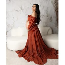 Bohemian Photo Shooting Pregnancy Dress 2 Pieces Set Linen Cotton Retro Fitting Maternity Dress  Fancy Photography Gowns