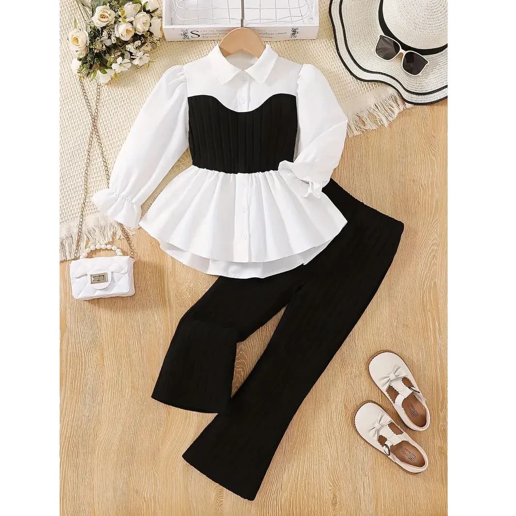 Girl's Knit Long Sleeve Shirt Top + Stretchy Knit Pants 2Pcs Set Casual Winter Outfit Toddler Kids Clothes For 3 4 5 6 7 8 9 10Y