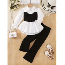 Girl's Knit Long Sleeve Shirt Top + Stretchy Knit Pants 2Pcs Set Casual Winter Outfit Toddler Kids Clothes For 3 4 5 6 7 8 9 10Y
