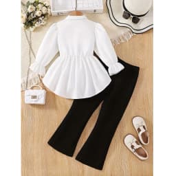 Girl's Knit Long Sleeve Shirt Top + Stretchy Knit Pants 2Pcs Set Casual Winter Outfit Toddler Kids Clothes For 3 4 5 6 7 8 9 10Y