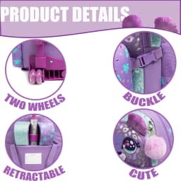 Girls Rolling Backpack with Lunch Box School Backpacks with Wheels 16.5" Roller Backpack for Girls, 3pcs Kids Wheeled Bookbag