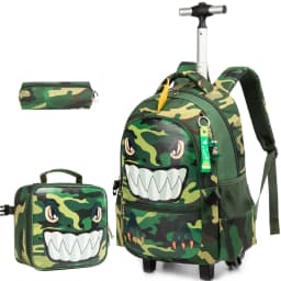Girls Rolling Backpack with Lunch Box School Backpacks with Wheels 16.5" Roller Backpack for Girls, 3pcs Kids Wheeled Bookbag