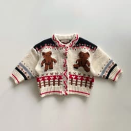 2025 Autumn New Baby Long Sleeve Knit Coat Infant Girl Cute Bear Print Knit Cardigan Kids Boys Casual Jacket Toddler Clothes