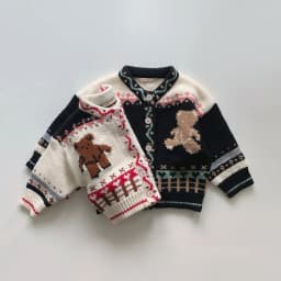 2025 Autumn New Baby Long Sleeve Knit Coat Infant Girl Cute Bear Print Knit Cardigan Kids Boys Casual Jacket Toddler Clothes