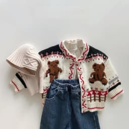 2025 Autumn New Baby Long Sleeve Knit Coat Infant Girl Cute Bear Print Knit Cardigan Kids Boys Casual Jacket Toddler Clothes