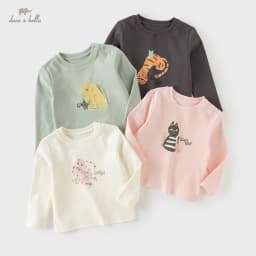 Dave Bella Children Pure Cotton T-shirts Spring Autumn Girls Long Sleeve Pullover Boys Soft Bottoming Top Kids Clothes DB1260314