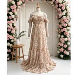 With Printed Embroidery Chiffon Maternity Dress Photoshoot Off Shoulder Suspender Maternity Outfit  Baby Shower Outfit