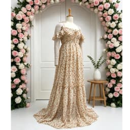 With Printed Embroidery Chiffon Maternity Dress Photoshoot Off Shoulder Suspender Maternity Outfit  Baby Shower Outfit