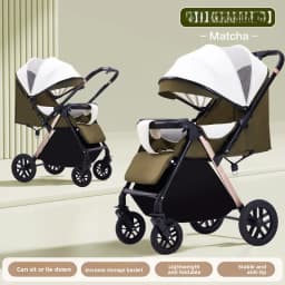Lightweight Foldable Stroller with Reversible Seat Parent-World Facing Reclining Baby Carriage Big Wheels for Easy Maneuvering