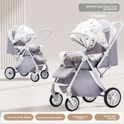 Lightweight Foldable Stroller with Reversible Seat Parent-World Facing Reclining Baby Carriage Big Wheels for Easy Maneuvering