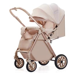 Lightweight Foldable Stroller with Reversible Seat Parent-World Facing Reclining Baby Carriage Big Wheels for Easy Maneuvering