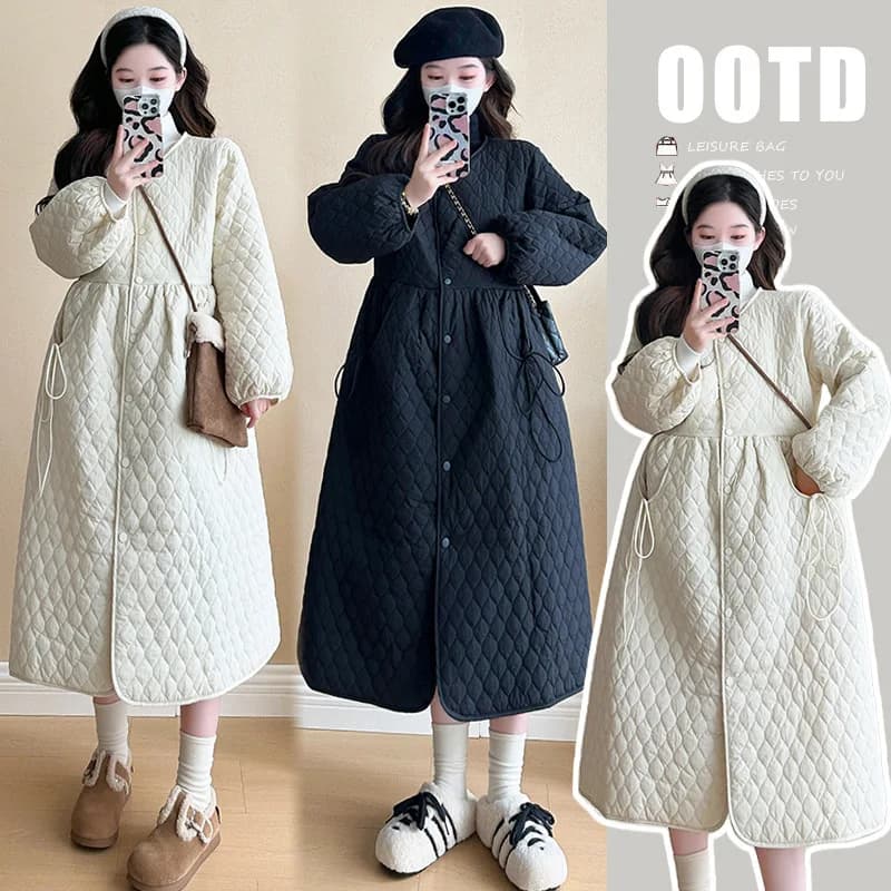 2025 Trendy Premium Pregnancy Coat Winter Cotton Blend Dress With Jacket Warm Elegant Comfortable Stylish Maternity Outfit