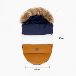 0-24 Months Baby Stroller Footmuff Winter Envelope Navy Blue White Brown Patchwork Fluffy Windproof Warm Removable Fur Collar