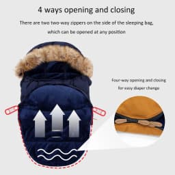 0-24 Months Baby Stroller Footmuff Winter Envelope Navy Blue White Brown Patchwork Fluffy Windproof Warm Removable Fur Collar
