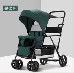 Lightweight Tandem Stroller, Back Seat Can Load 2-5 Ages Kids, Foldable Twins Stroller Can Sit Can Lie Twins Stroller