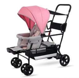 Lightweight Tandem Stroller, Back Seat Can Load 2-5 Ages Kids, Foldable Twins Stroller Can Sit Can Lie Twins Stroller