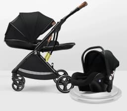 High-view Four-wheel Baby Stroller, Reversible, Lightweight and Foldable, with A Safety Carrier – A Three-in-one Stroller.