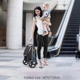 High-view Four-wheel Baby Stroller, Reversible, Lightweight and Foldable, with A Safety Carrier – A Three-in-one Stroller.