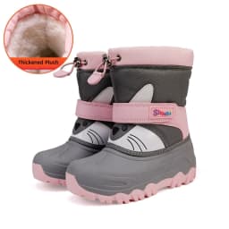 Winter Kids Snow Boots Cartoon Cat Print Waterproof Upper Non-Slip Sole Thick Warm Plush Baby Boys Girls Cold Weather Shoes