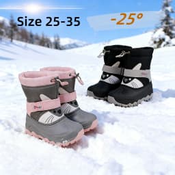 Winter Kids Snow Boots Cartoon Cat Print Waterproof Upper Non-Slip Sole Thick Warm Plush Baby Boys Girls Cold Weather Shoes