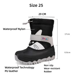 Winter Kids Snow Boots Cartoon Cat Print Waterproof Upper Non-Slip Sole Thick Warm Plush Baby Boys Girls Cold Weather Shoes