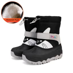 Winter Kids Snow Boots Cartoon Cat Print Waterproof Upper Non-Slip Sole Thick Warm Plush Baby Boys Girls Cold Weather Shoes