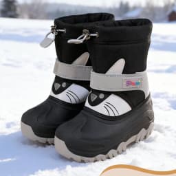 Winter Kids Snow Boots Cartoon Cat Print Waterproof Upper Non-Slip Sole Thick Warm Plush Baby Boys Girls Cold Weather Shoes