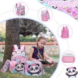 Meetbelify Backpack for Girls Cute Panda School Bag with Lunch Box for Elementary Student Kids Bookbag for Girls