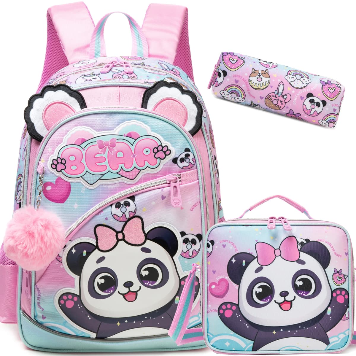 Meetbelify Backpack for Girls Cute Panda School Bag with Lunch Box for Elementary Student Kids Bookbag for Girls
