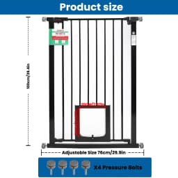 Baby Gate for Doors and Stairs, Pressure Mounting, No Drilling, Automatic Closing Metal Door Safety Gate for Children and Pets