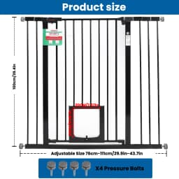 Baby Gate for Doors and Stairs, Pressure Mounting, No Drilling, Automatic Closing Metal Door Safety Gate for Children and Pets
