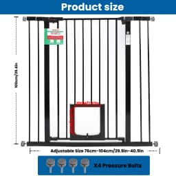 Baby Gate for Doors and Stairs, Pressure Mounting, No Drilling, Automatic Closing Metal Door Safety Gate for Children and Pets